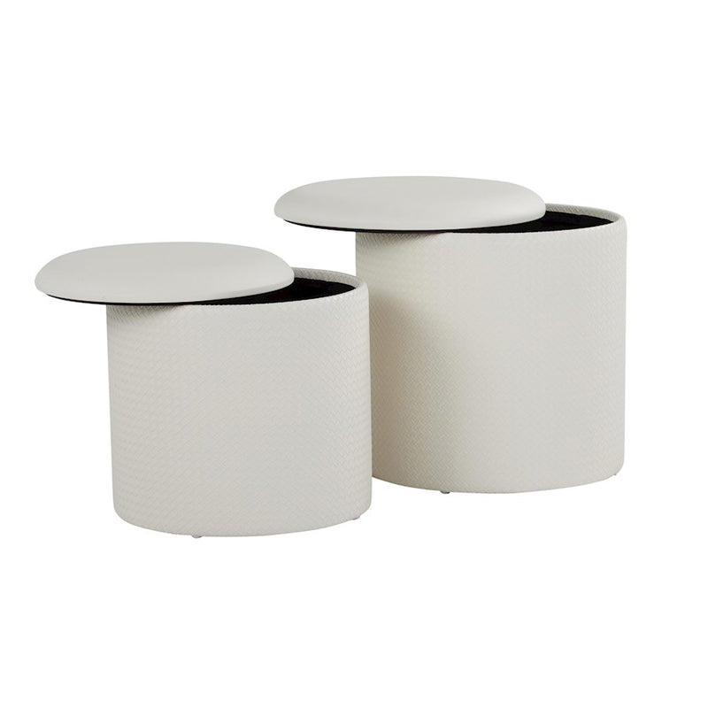 LumiSource Maverick Nesting Ottoman Set, Cream PU