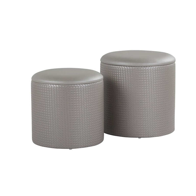 LumiSource Maverick Nesting Ottoman Set, Silver PU - OT-MAVNESTSV