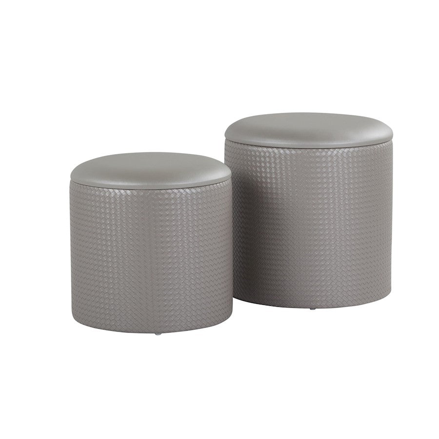 LumiSource Maverick Nesting Ottoman Set, Silver PU - OT-MAVNESTSV