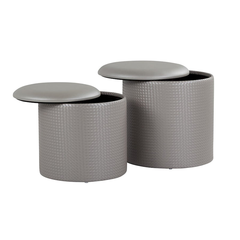LumiSource Maverick Nesting Ottoman Set, Silver PU