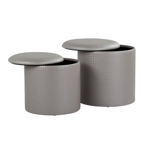 LumiSource Maverick Nesting Ottoman Set, Silver PU
