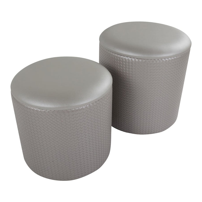LumiSource Maverick Nesting Ottoman Set, Silver PU