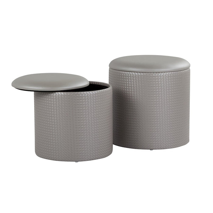 LumiSource Maverick Nesting Ottoman Set, Silver PU