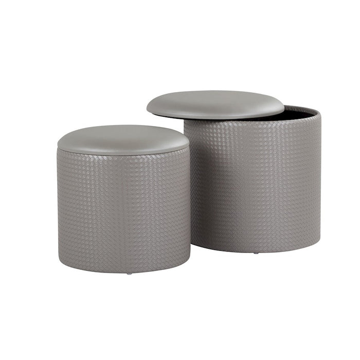 LumiSource Maverick Nesting Ottoman Set, Silver PU