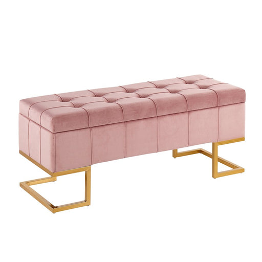 LumiSource Midas Storage Bench in Gold Steel/Pink Velvet - OT-MIDASTORAUVPK