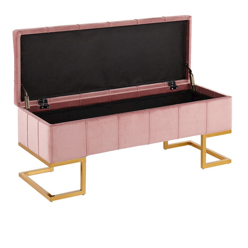LumiSource Midas Storage Bench in Gold Steel/Pink Velvet
