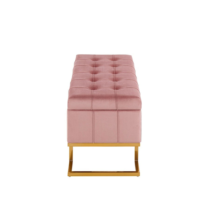 LumiSource Midas Storage Bench in Gold Steel/Pink Velvet
