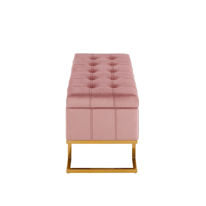 LumiSource Midas Storage Bench in Gold Steel/Pink Velvet