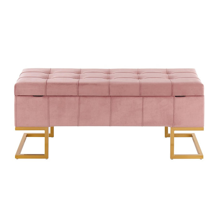 LumiSource Midas Storage Bench in Gold Steel/Pink Velvet