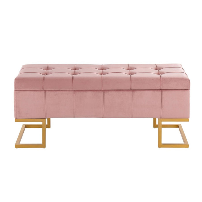 LumiSource Midas Storage Bench in Gold Steel/Pink Velvet