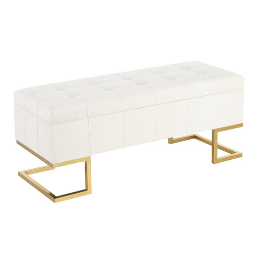LumiSource Midas Storage Bench in Gold Steel/White Velvet - OT-MIDASTORAUVW