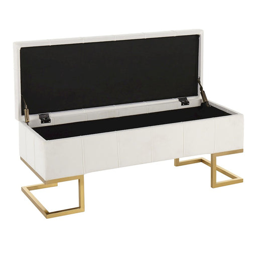LumiSource Midas Storage Bench in Gold Steel/White Velvet