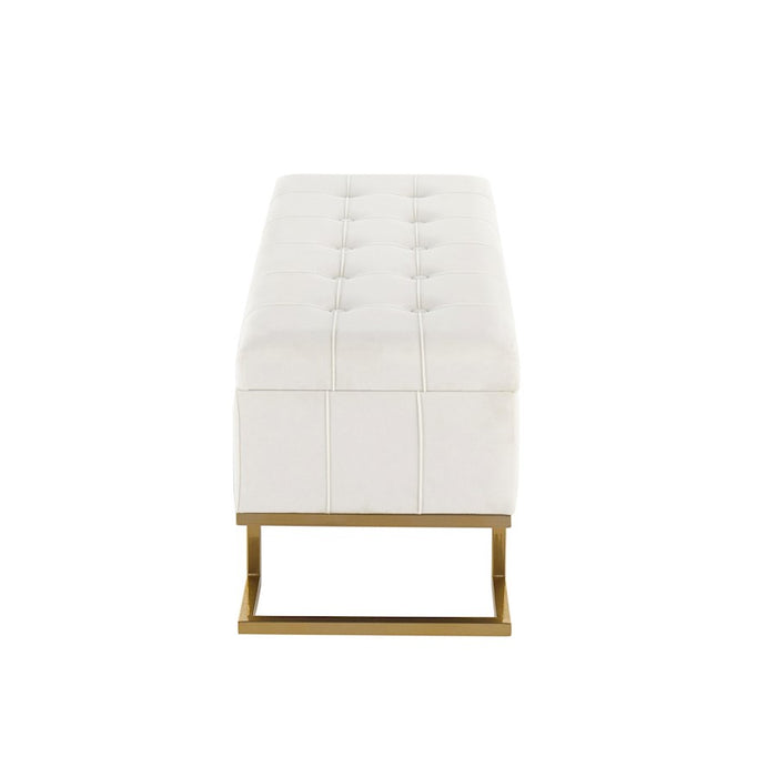 LumiSource Midas Storage Bench in Gold Steel/White Velvet