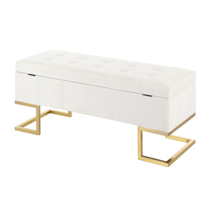 LumiSource Midas Storage Bench in Gold Steel/White Velvet