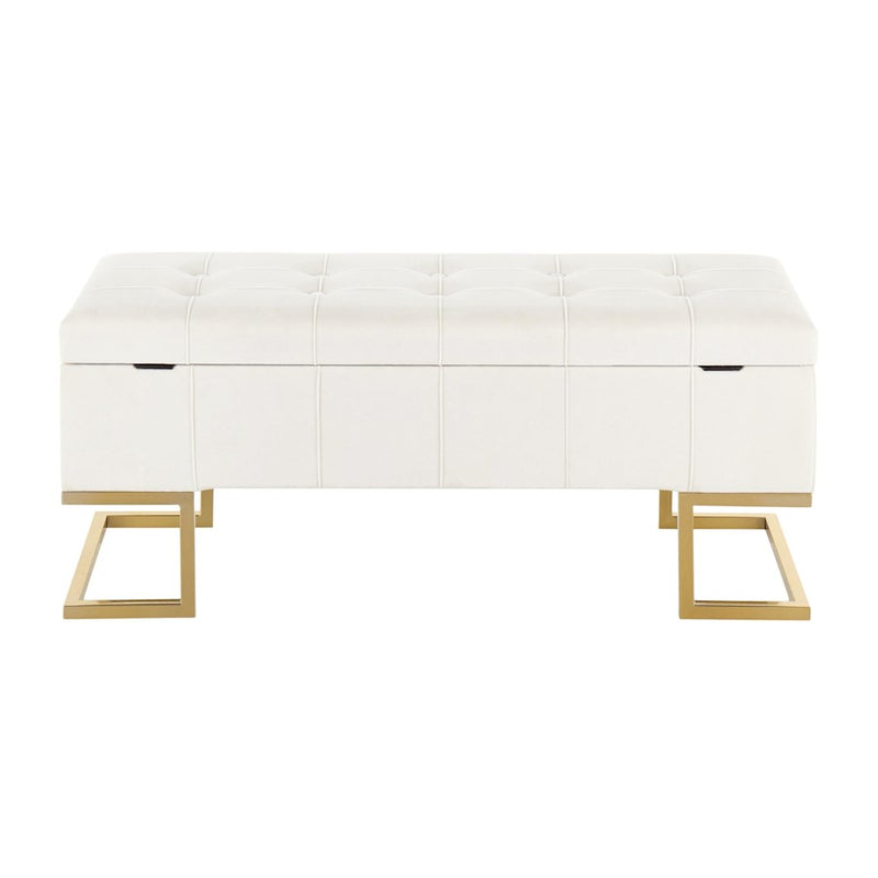 LumiSource Midas Storage Bench in Gold Steel/White Velvet