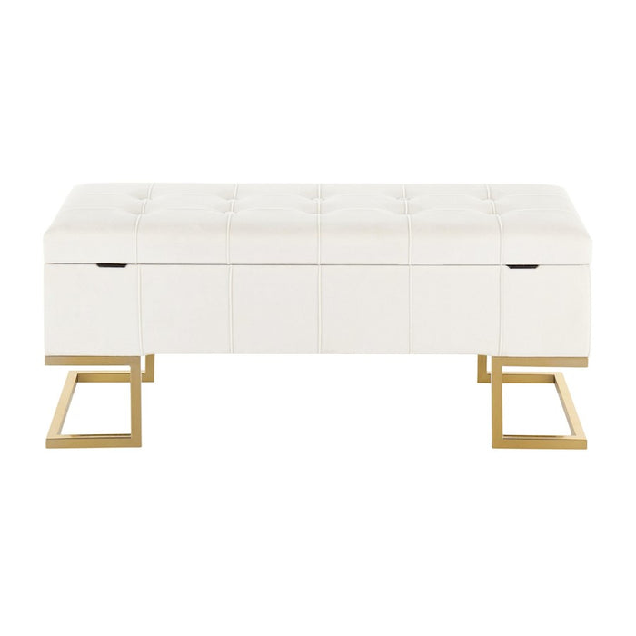 LumiSource Midas Storage Bench in Gold Steel/White Velvet
