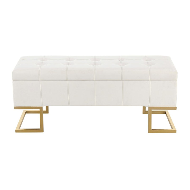 LumiSource Midas Storage Bench in Gold Steel/White Velvet