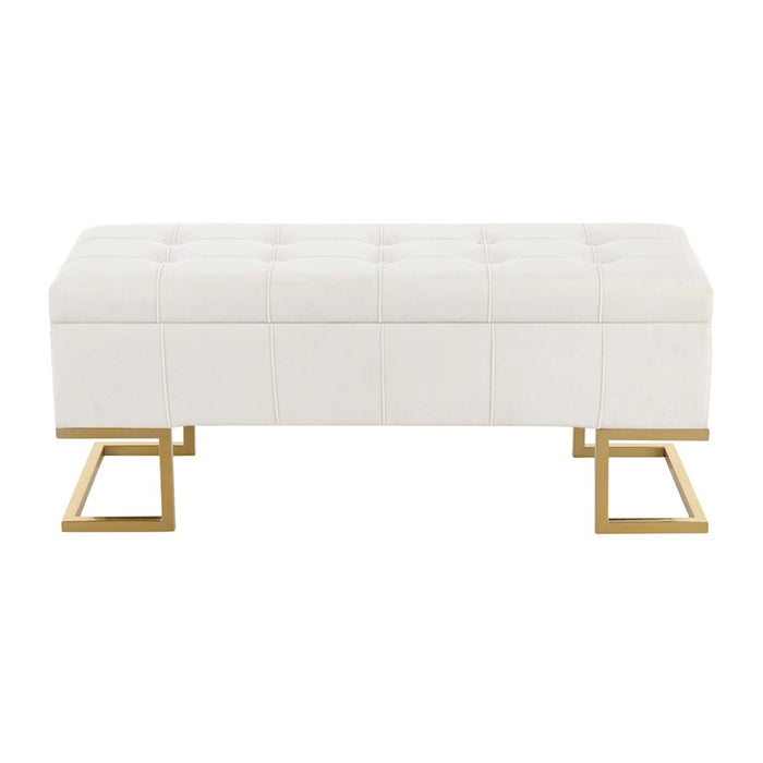 LumiSource Midas Storage Bench in Gold Steel/White Velvet