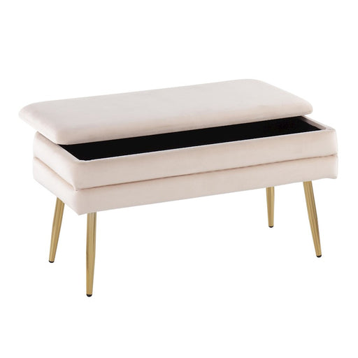 LumiSource Neapolitan Storage Bench in Gold Steel/Cream Velvet