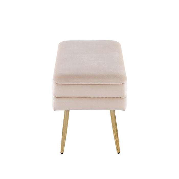 LumiSource Neapolitan Storage Bench in Gold Steel/Cream Velvet