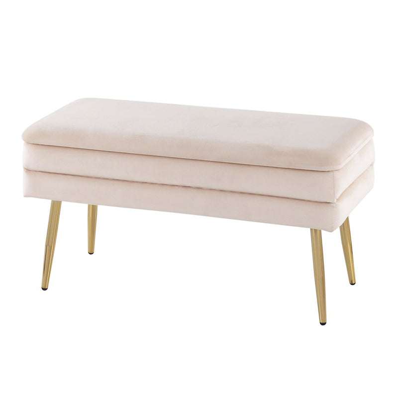 LumiSource Neapolitan Storage Bench in Gold Steel/Cream Velvet