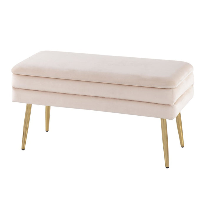 LumiSource Neapolitan Storage Bench in Gold Steel/Cream Velvet
