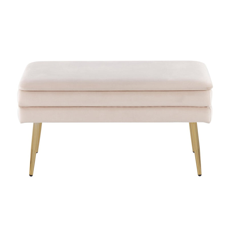 LumiSource Neapolitan Storage Bench in Gold Steel/Cream Velvet