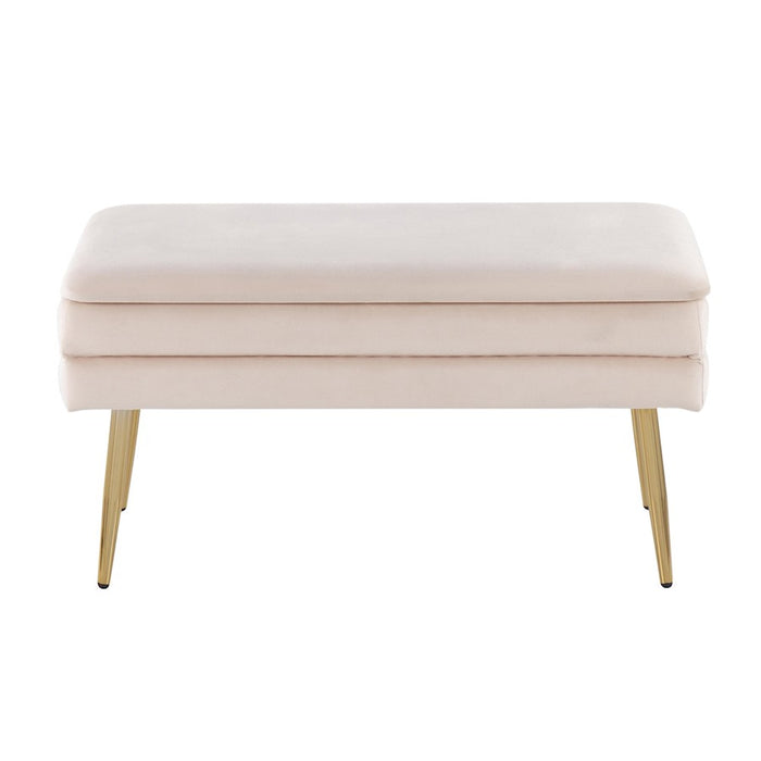 LumiSource Neapolitan Storage Bench in Gold Steel/Cream Velvet