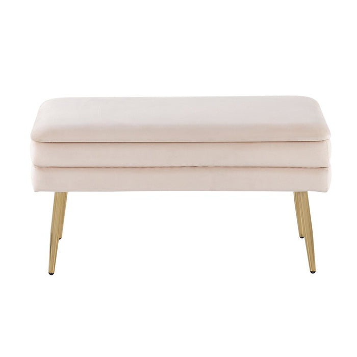 LumiSource Neapolitan Storage Bench in Gold Steel/Cream Velvet