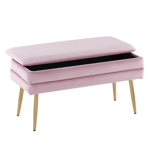 LumiSource Neapolitan Storage Bench, Gold Steel/Blush Pink Velvet