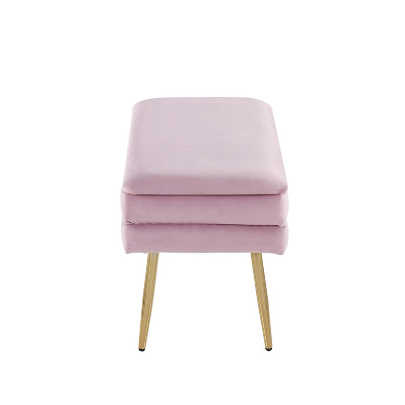 LumiSource Neapolitan Storage Bench, Gold Steel/Blush Pink Velvet
