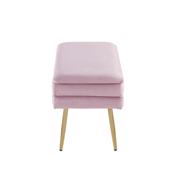 LumiSource Neapolitan Storage Bench, Gold Steel/Blush Pink Velvet