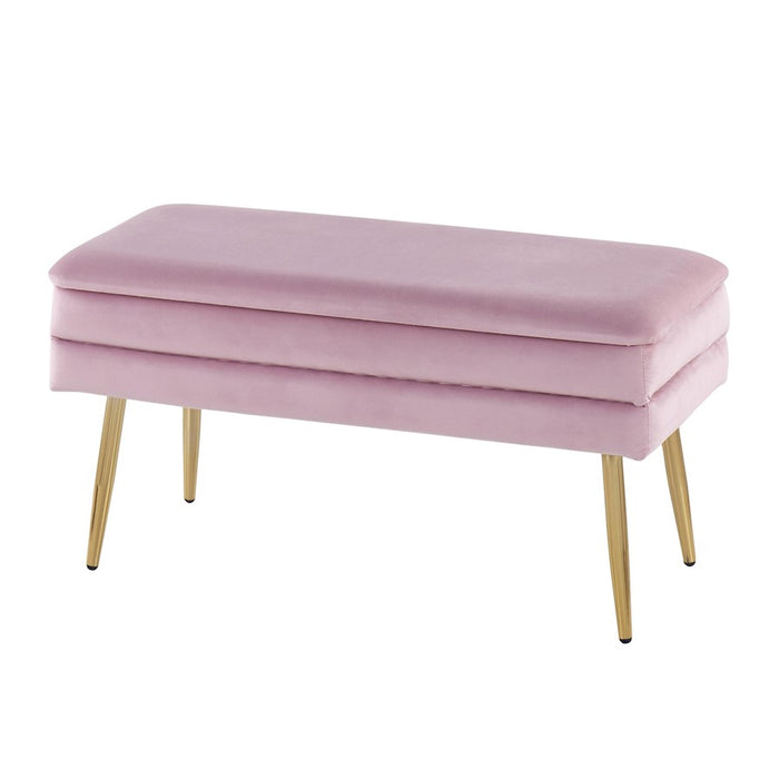 LumiSource Neapolitan Storage Bench, Gold Steel/Blush Pink Velvet