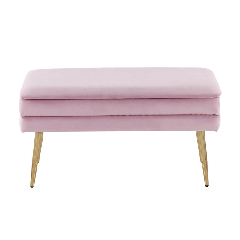 LumiSource Neapolitan Storage Bench, Gold Steel/Blush Pink Velvet
