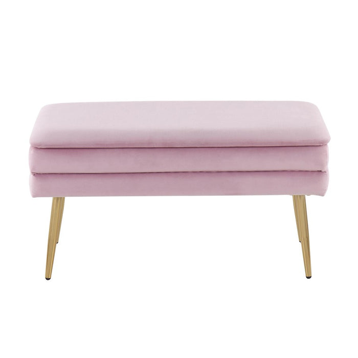 LumiSource Neapolitan Storage Bench, Gold Steel/Blush Pink Velvet