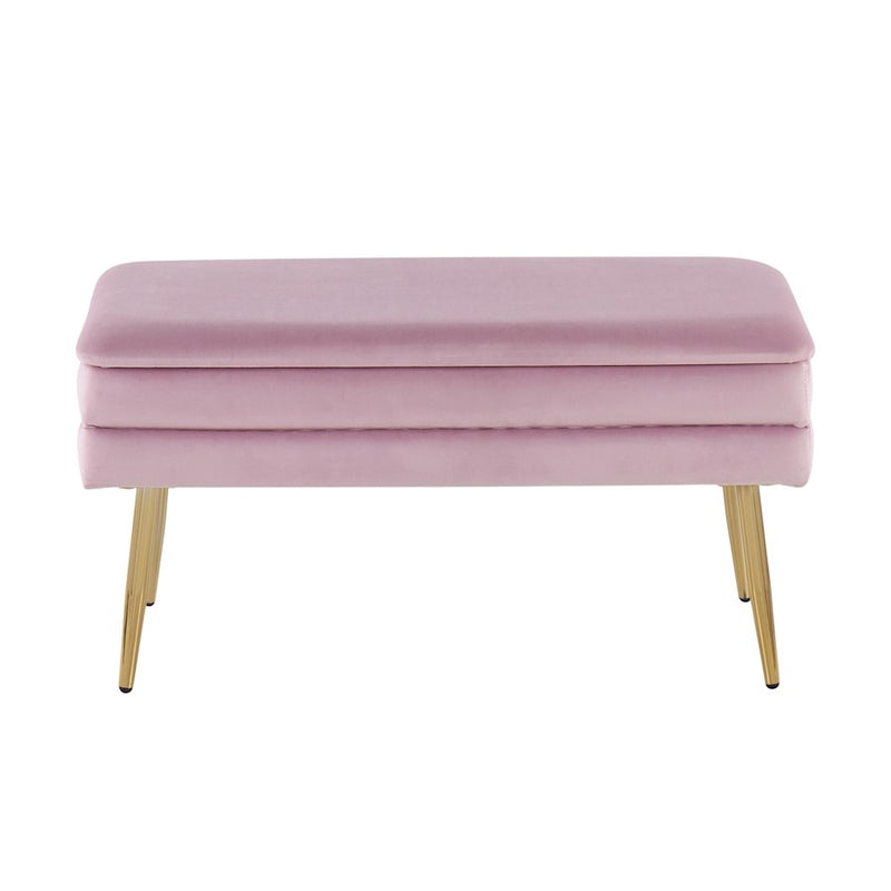 LumiSource Neapolitan Storage Bench, Gold Steel/Blush Pink Velvet