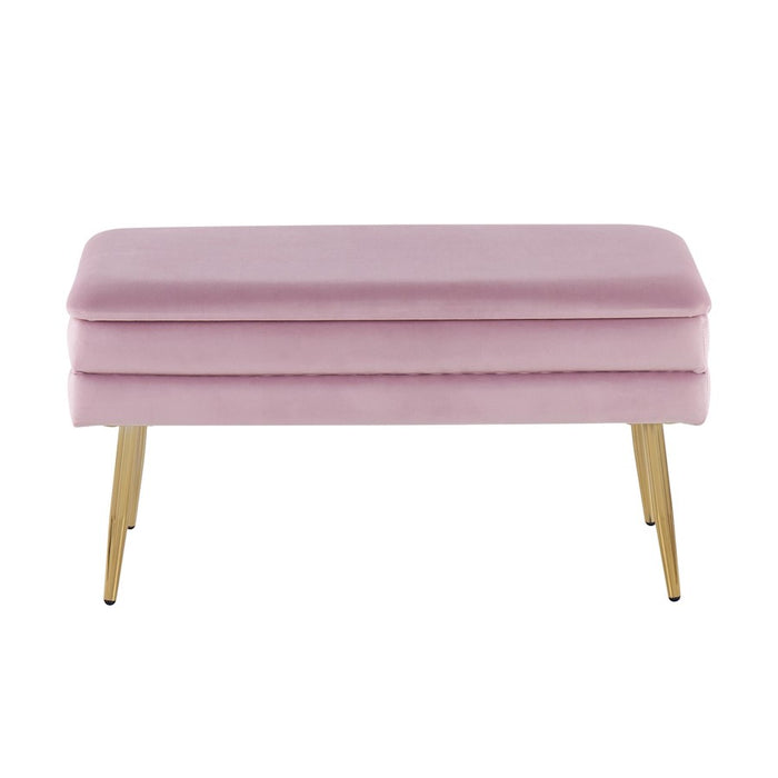 LumiSource Neapolitan Storage Bench, Gold Steel/Blush Pink Velvet