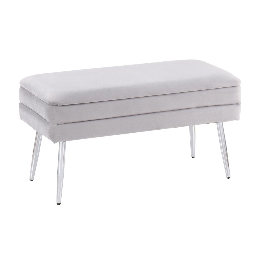 LumiSource Neapolitan Storage Bench in Chrome/Silver Velvet - OT-NEOVSV