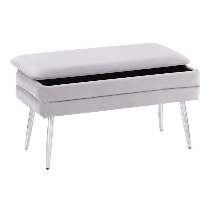 LumiSource Neapolitan Storage Bench in Chrome/Silver Velvet