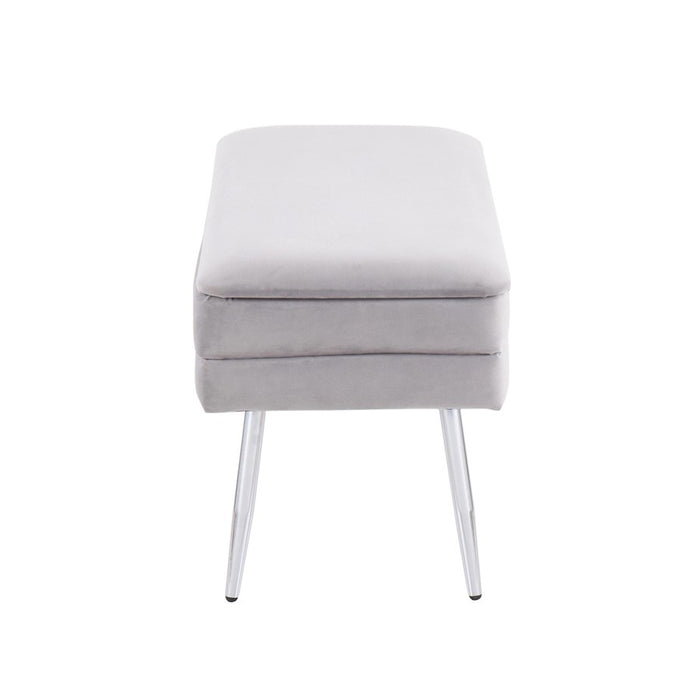 LumiSource Neapolitan Storage Bench in Chrome/Silver Velvet