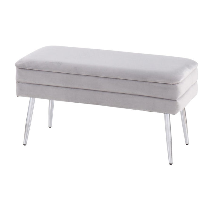 LumiSource Neapolitan Storage Bench in Chrome/Silver Velvet
