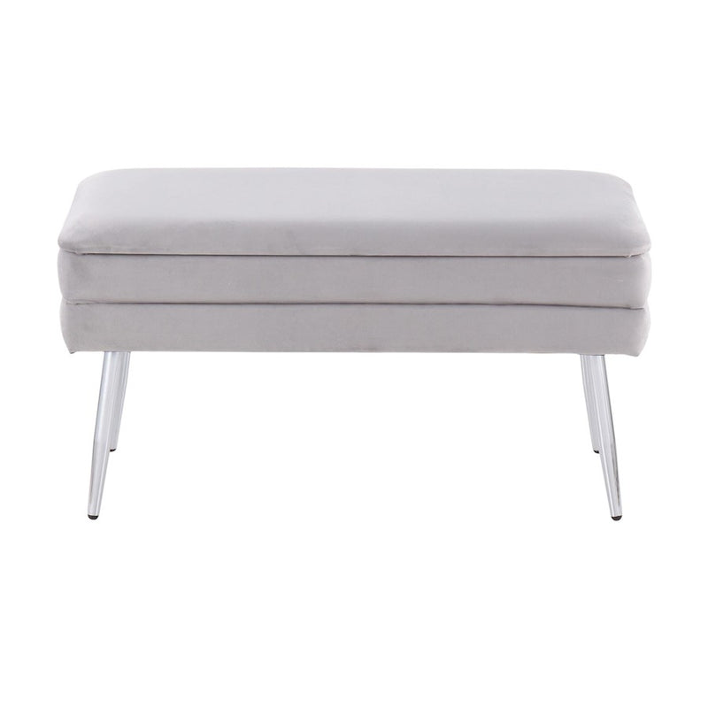 LumiSource Neapolitan Storage Bench in Chrome/Silver Velvet