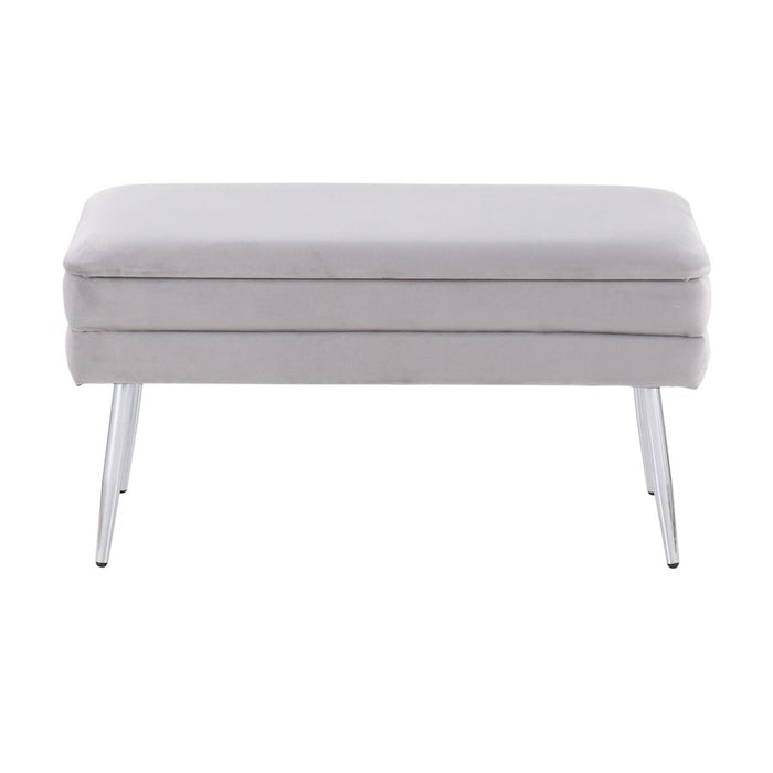 LumiSource Neapolitan Storage Bench in Chrome/Silver Velvet