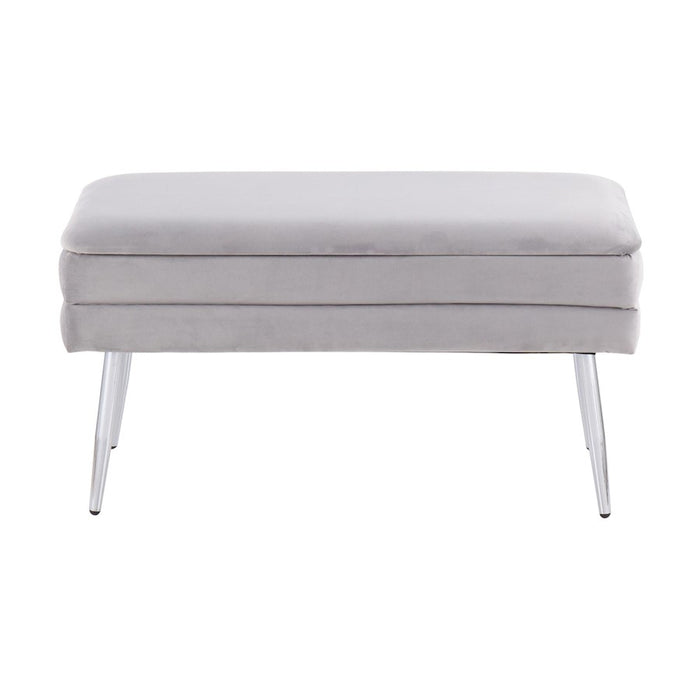 LumiSource Neapolitan Storage Bench in Chrome/Silver Velvet