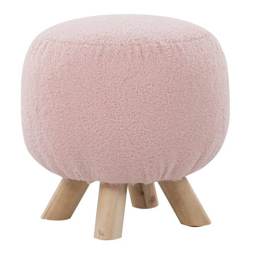 LumiSource Olaf Sherpa Ottoman, Natural Wood/Pink Sherpa - OT-OLAFSHRPANAPK