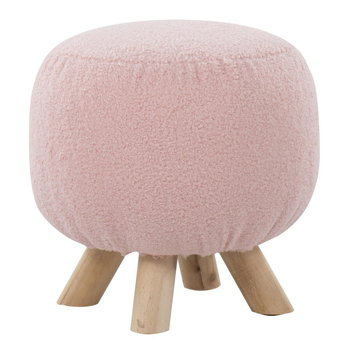 LumiSource Olaf Sherpa Ottoman, Natural Wood/Pink Sherpa - OT-OLAFSHRPANAPK