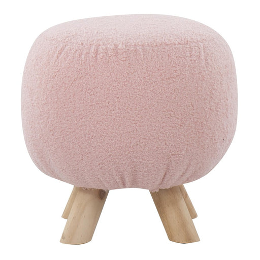 LumiSource Olaf Sherpa Ottoman, Natural Wood/Pink Sherpa