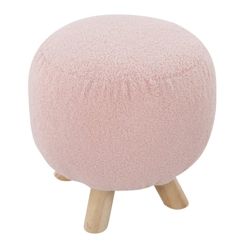LumiSource Olaf Sherpa Ottoman, Natural Wood/Pink Sherpa