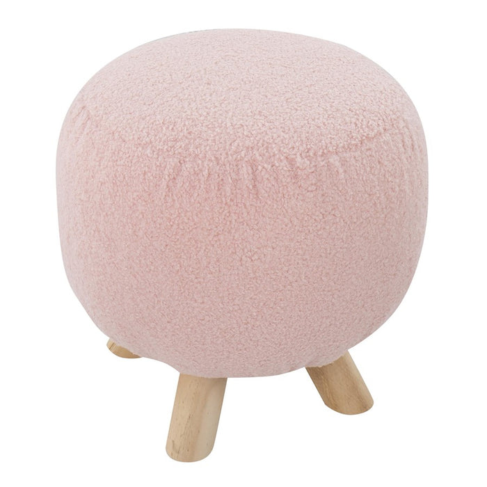 LumiSource Olaf Sherpa Ottoman, Natural Wood/Pink Sherpa
