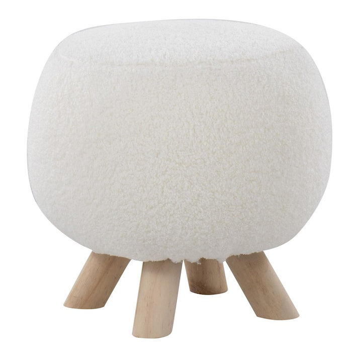 LumiSource Olaf Sherpa Ottoman, Natural Wood/White Sherpa - OT-OLAFSHRPANAW